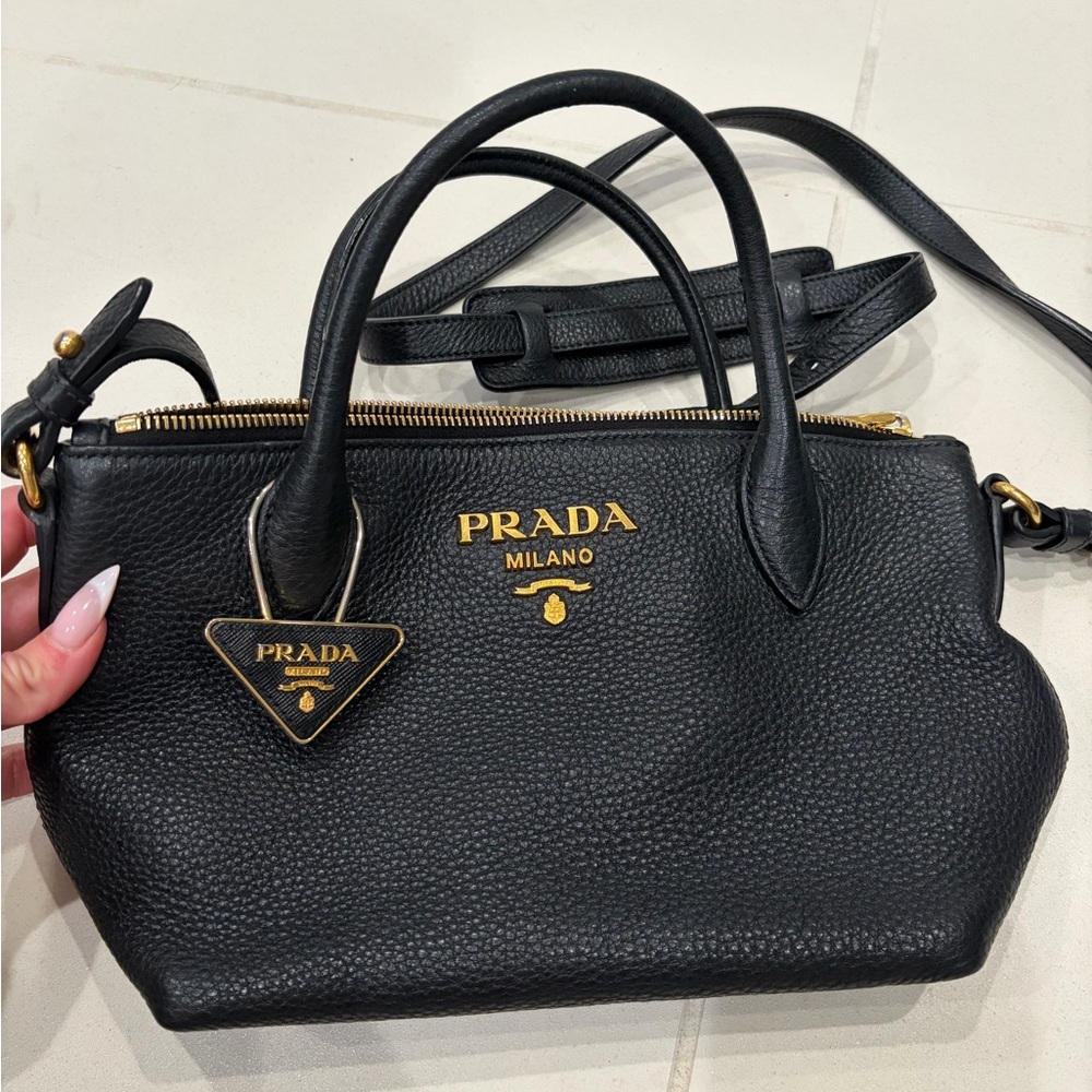 Prada Black and Gold Leather Satchel